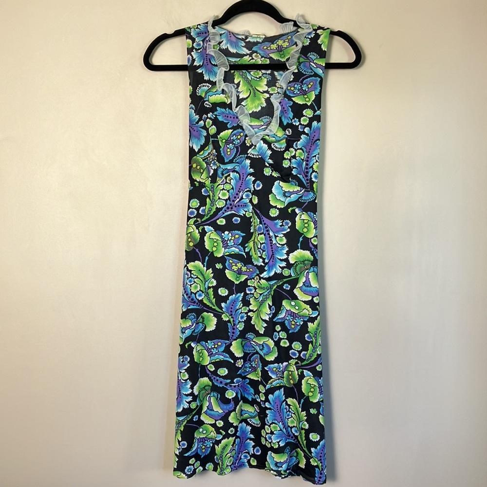 Vintage slip dress Karisma Harvey Woods retro 70s floral lace ruffle